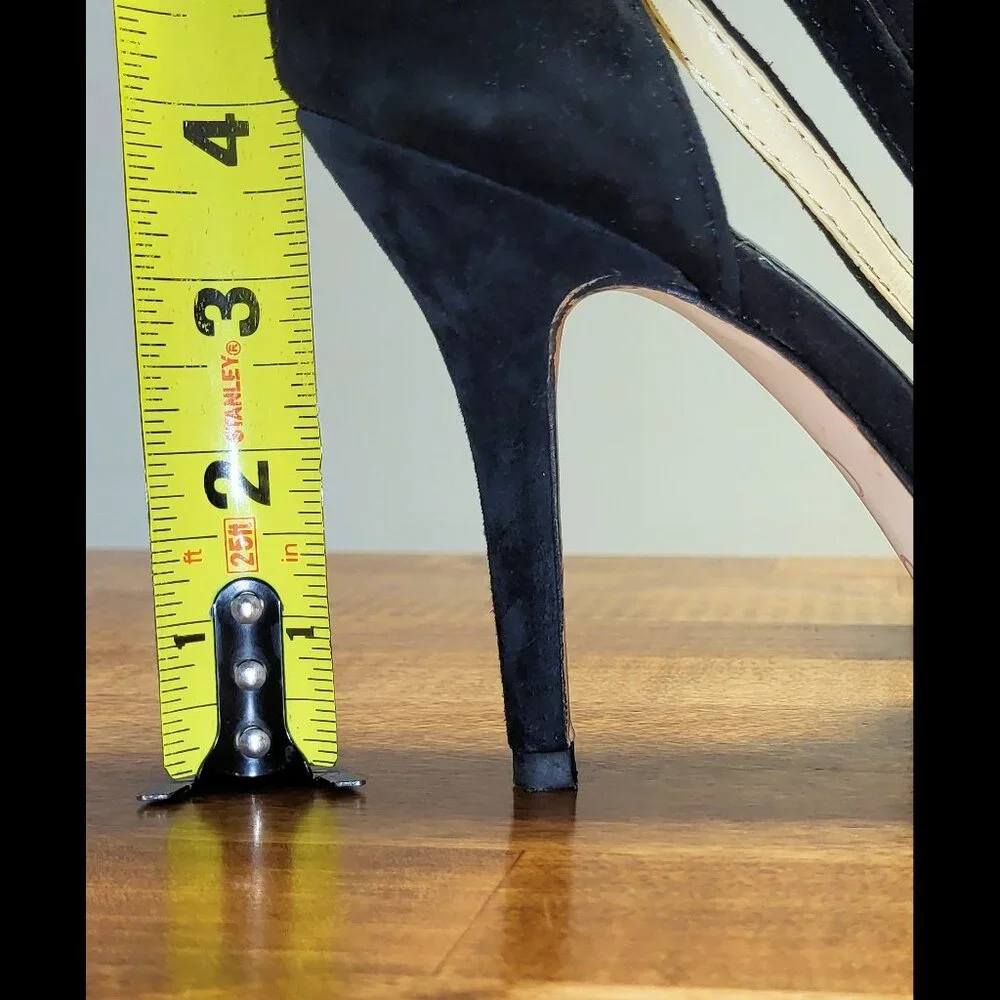 USED Women's Jessica Simpson Wynnley Black Lux Suede Strappy Stiletto Heels 8.5M - Picture 15 of 16